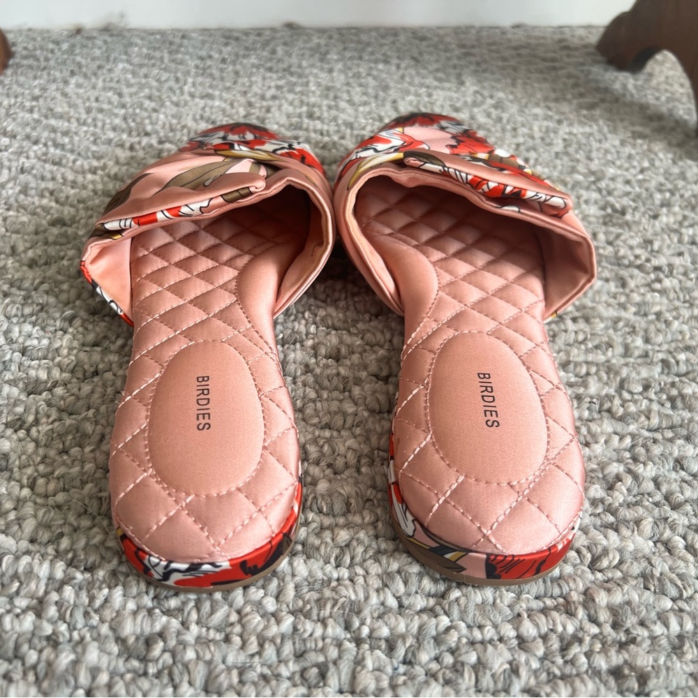 Birdies Songbird Peach Floral Satin Mules - Picture 3 of 8